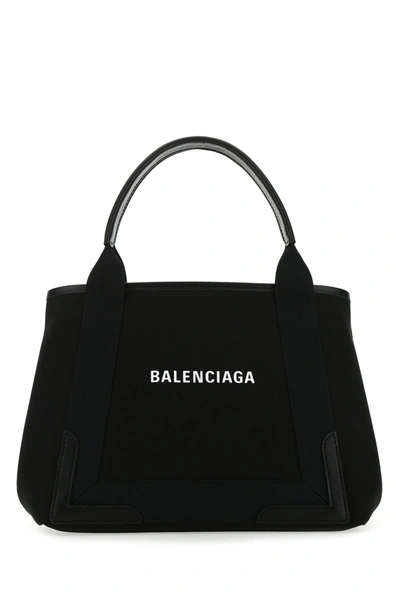 BALENCIAGA BALENCIAGA BLACK CANVAS SMALL CABAS NAVY HANDBAG