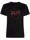 Pinko Cotton T-shirt With Love Birds Embroidery In Black