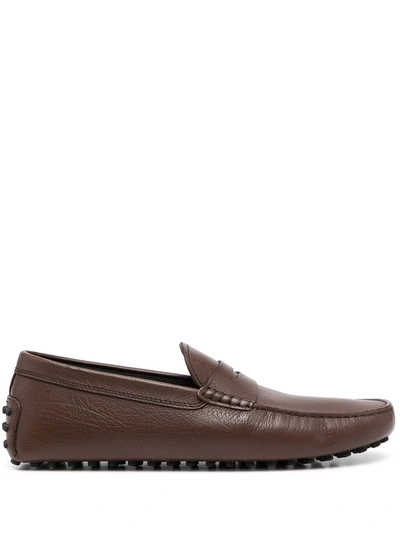 Tod's Almond-toe Pebbled-texture Loafers In Brown