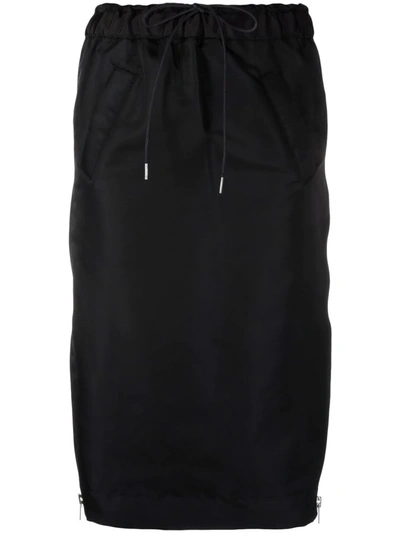 Sacai Pleat-panelled Midi Skirt In Black