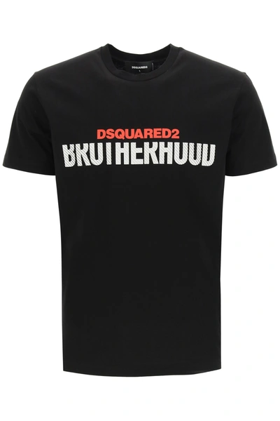 Dsquared2 Brotherhood Print Cotton Jersey T-shirt In Black