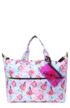 Luv Betsey By Betsey Johnson Nylon Weekend Bag With Wristlet In Rose Floral Print Over Tie Dye