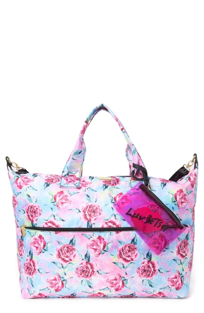 Luv Betsey By Betsey Johnson Nylon Weekend Bag With Wristlet In Rose Floral Print Over Tie Dye