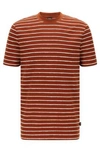 Hugo Boss - Regular Fit Cotton Linen T Shirt With Horizontal Stripes - Light Brown