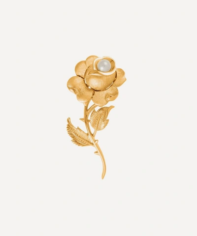 Susan Caplan Vintage Gold-plated 1960s Trifari Faux Pearl Rose Brooch
