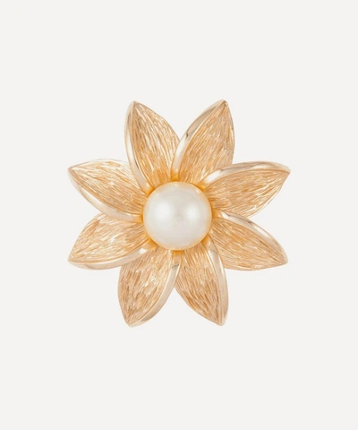 Susan Caplan Vintage Gold-plated 1960s Trifari Faux Pearl Flower Brooch