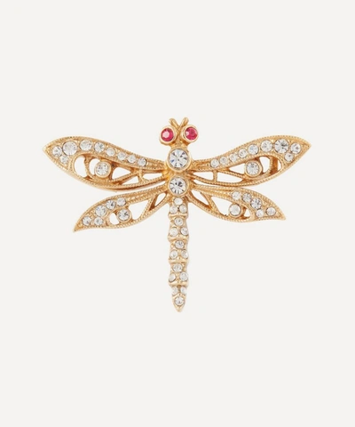 Susan Caplan Vintage Gold-plated 1980s Attwood & Sawyer Crystal Dragonfly Brooch