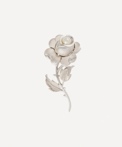 Susan Caplan Vintage Silver-plated 1960s Trifari Faux Pearl Rose Brooch