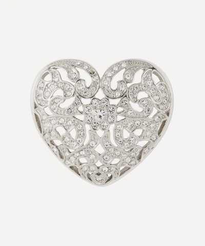 Susan Caplan Vintage Silver-plated 1980s Napier Crystal Heart Brooch