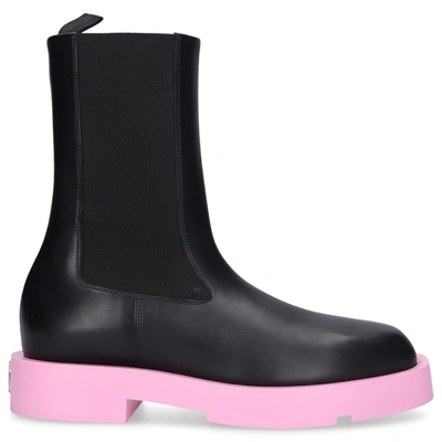 Givenchy Squared Flat Leather Chelsea Ankle Boots In Pink,black