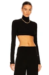 Norma Kamali Cropped Slim Fit Long Sleeve Turtleneck Top In Black