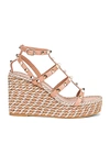 Valentino Rockstud Espadrille Wedge Sandals In Rose Cannelle