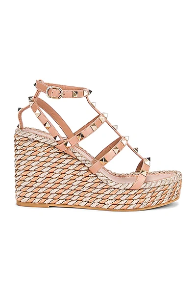 Valentino Garavani Rockstud Espadrille Wedge Sandals In Blush