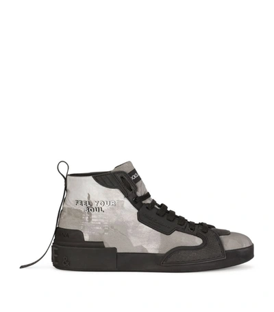 Dolce & Gabbana Calfskin Portofino Light High-top Trainers With Laminated Camouflage-effect Coating In Multicolor