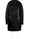 Rick Owens Fishtail Hooded Mid-length Parka In 黑色