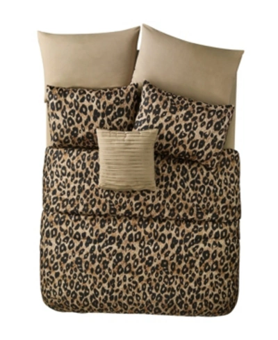 Vcny Home Cheetah Reversible Bed In A Bag 8 Piece Comforter Set, Queen In Brown