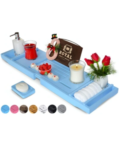 Royal Craft Wood Luxury Bathtub Caddy Tray Organizer In Blue