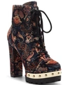 Jessica Simpson Women's Irella High Heeled Platform Lace Up Lug Sole Booties Women's Shoes In Autumn Combo