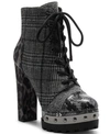 Jessica Simpson Women's Irella High Heeled Platform Lace Up Lug Sole Booties Women's Shoes In Black/white