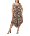 Vince Camuto Printed Tie-shoulder Cascading Jumpsuit In Rich Black