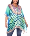 White Mark Plus Size Short Caftan With Tie-up Neckline In Green