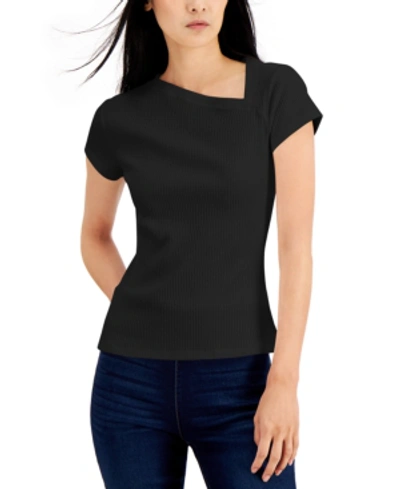 Inc International Concepts Women's Ribbed Square-neck T-shirt, Created For Macy's In Deep Black