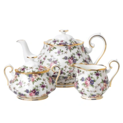Royal Albert 100 Years 1940 3-piece Set, Teapot Sugar & Creamer-english Chintz In Multi