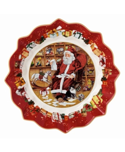 Villeroy & Boch Toy's Fantasy Large Round Bowl, Santa Reads Wish Lists In Red