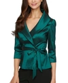 Alex Evenings Brushed Satin Tie Waist Blouse In Emerald Green