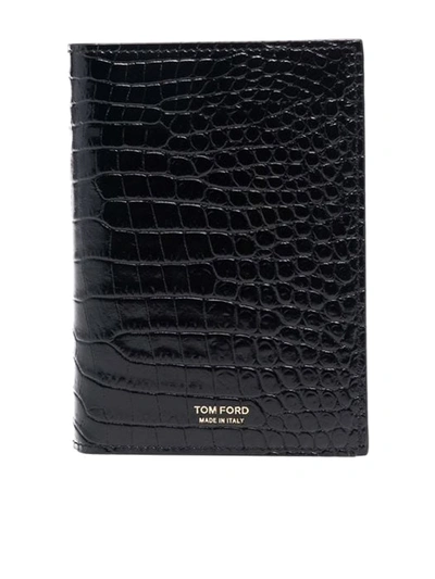 Tom Ford Crocodile-effect Leather Wallet In Black
