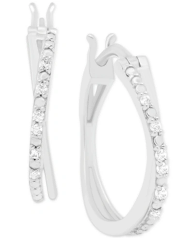 Macy's Diamond Crossover Hoop Earrings (1/10 Ct. T.w.) In Sterling Silver