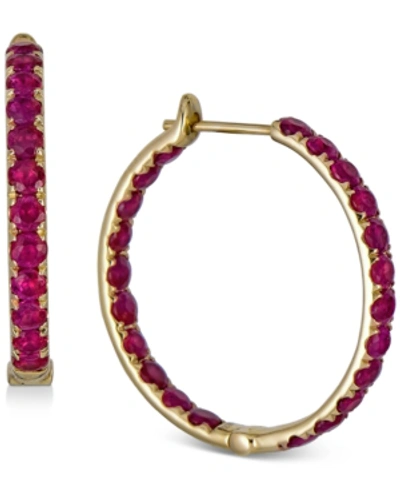 Macy's Sapphire In & Out Small Hoop Earrings (6 Ct. T.w.) In Gold-plated Sterling Silver, 1" (also In Emera In Ruby