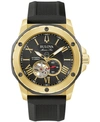 BULOVA MEN'S AUTOMATIC MARINE STAR BLACK SILICONE STRAP WATCH 45MM