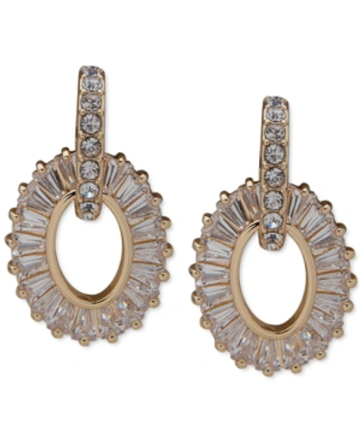 Anne Klein Gold-tone Baguette Crystal Ring Drop Earrings
