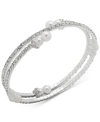 Anne Klein Silver-tone Imitation Pearl & Crystal Coil Bracelet In Pearl