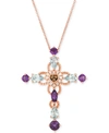Le Vian Multi-gemstone (1-1/5 Ct. T.w.) & Diamond (1/8 Ct. T.w.) Cross 18" Pendant Necklace In 14k Rose Gold In Strawberry Gold