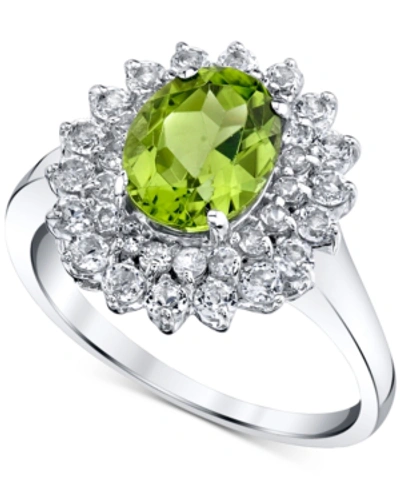 Macy's Peridot (1-3/4 Ct. T.w.) & White Topaz (1-1/4 Ct. T.w.) Double Halo Ring In Sterling Silver