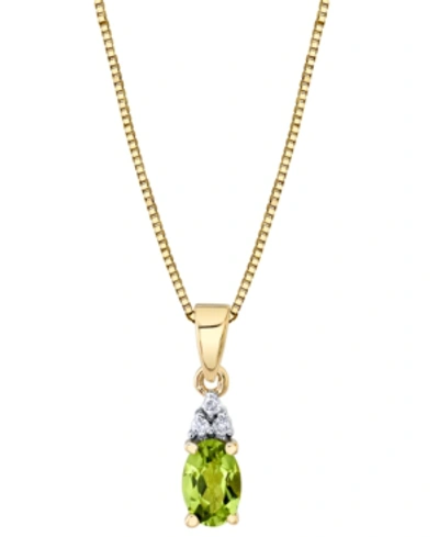 Macy's Peridot (1/2 Ct. T.w.) & Diamond (1/20 Ct. T.w.) 18" Pendant Necklace In 14k Gold