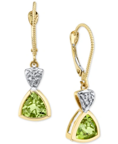 Macy's Peridot (2-7/8 Ct. T.w.) & Diamond (1/20 Ct. T.w.) Trillion Drop Earrings In 14k Gold