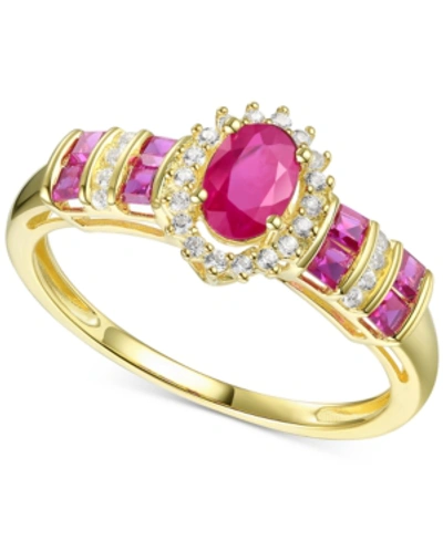 Macy's Sapphire (1 Ct. T.w.) & Diamond (1/8 Ct. T.w.) Ring (also In Emerald & Ruby) In 14k Gold In Ruby With 14k Yellow Gold