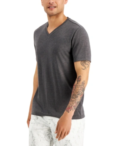 Alfani Men's Travel Stretch V-neck T-shirt, Created For Macy's In Hthr Onyx