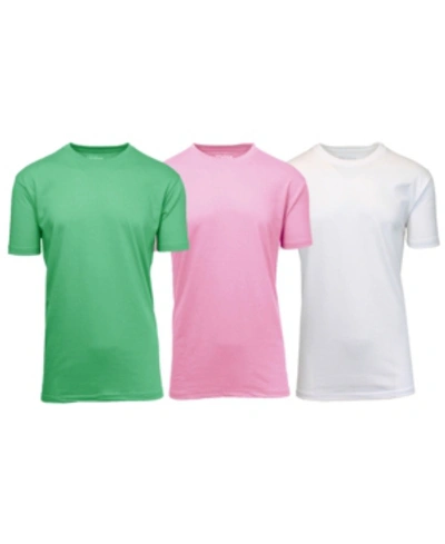 Galaxy By Harvic Men's Crewneck T-shirts, Pack Of 3 In Mint-light Pink-white