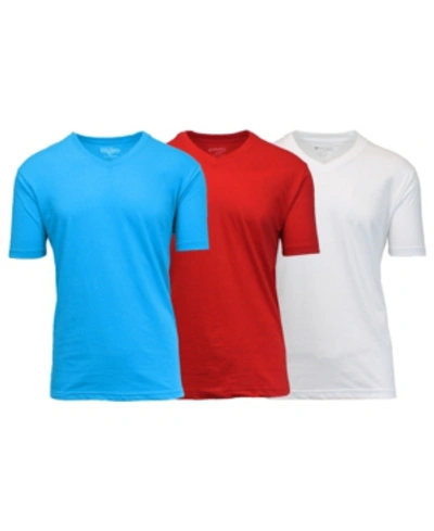 Galaxy By Harvic Men's Short Sleeve V-neck T-shirt, Pack Of 3 In Aqua-red-white