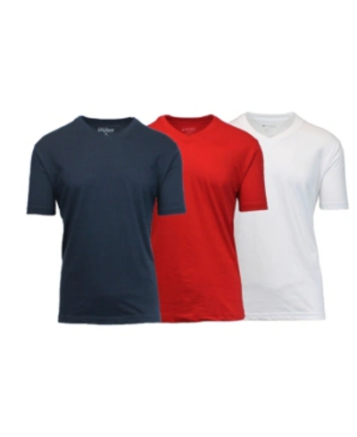 Galaxy By Harvic Men's Short Sleeve V-neck T-shirt, Pack Of 3 In White-red-navy