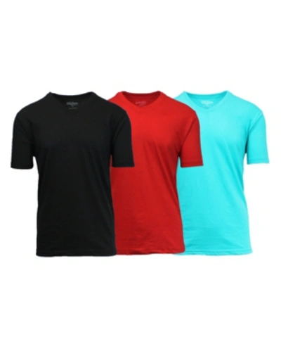 Galaxy By Harvic Men's Short Sleeve V-neck T-shirt, Pack Of 3 In Aqua-red-black