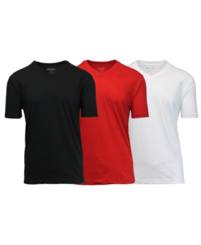 Galaxy By Harvic Men's Short Sleeve V-neck T-shirt, Pack Of 3 In Black-red-white
