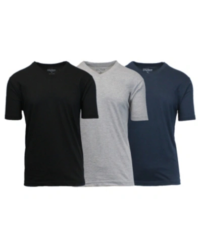 Galaxy By Harvic Men's Short Sleeve V-neck T-shirt, Pack Of 3 In Black-heather Gray-navy