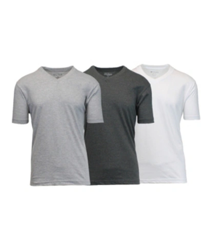 Galaxy By Harvic Men's Short Sleeve V-neck T-shirt, Pack Of 3 In White-charcoal-heather Gray