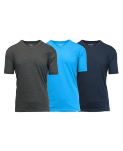 Galaxy By Harvic Men's Short Sleeve V-neck T-shirt, Pack Of 3 In Navy-aqua-charcoal
