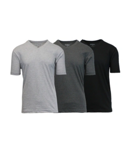 Galaxy By Harvic Men's Short Sleeve V-neck T-shirt, Pack Of 3 In Black-charcoal-heather Gray